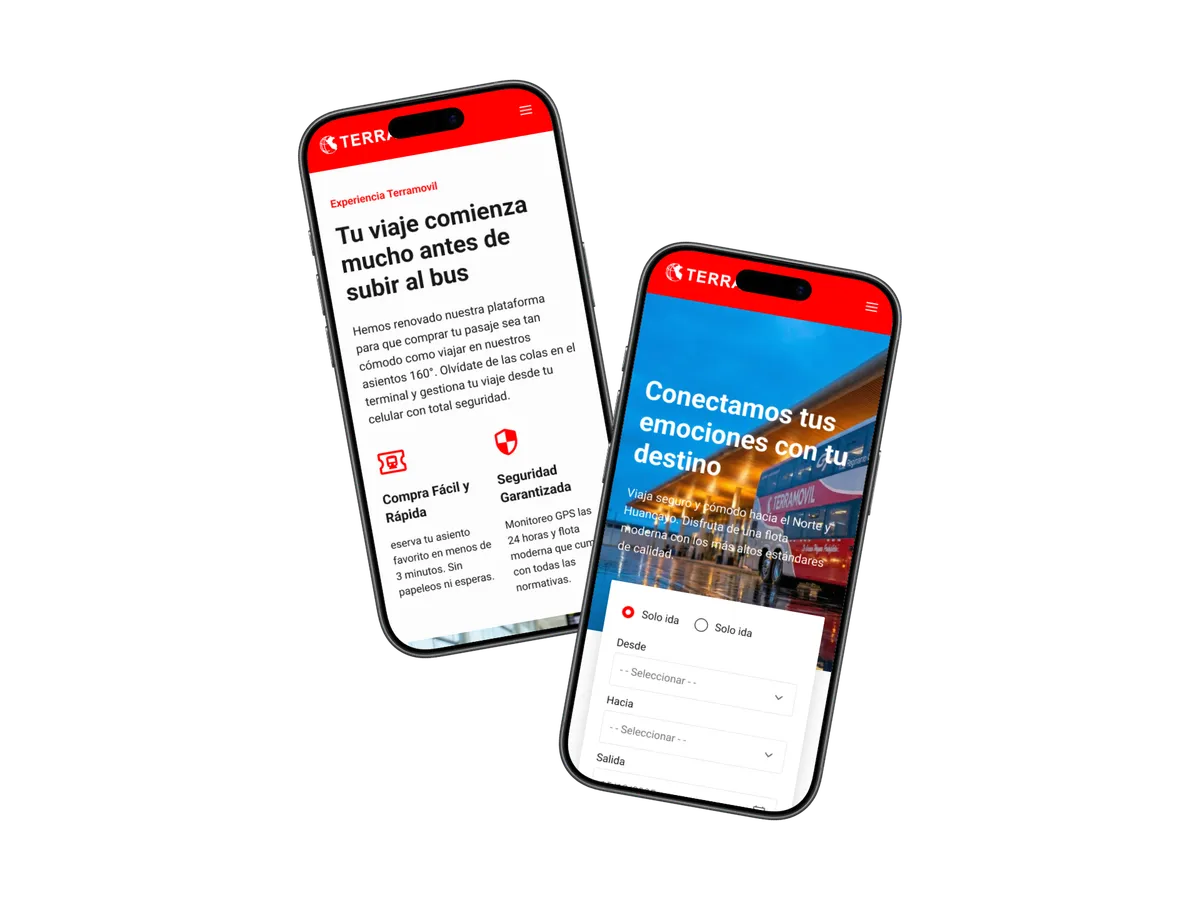 App Terramovil en iPhone mostrando la selección de asientos